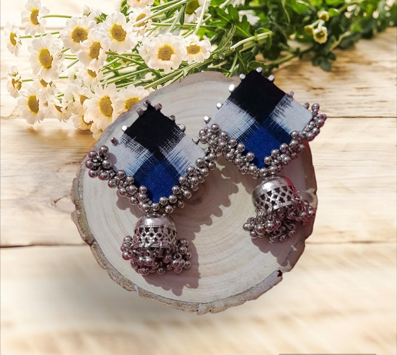 Sambalpuri Blue Black white Saptapar Fabric Earring