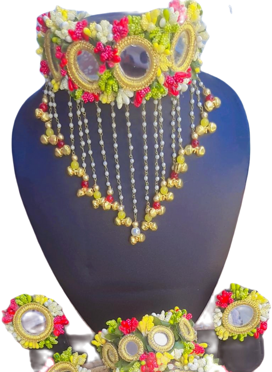 Mirror & Multi color Pollen Flower Jewellery Set