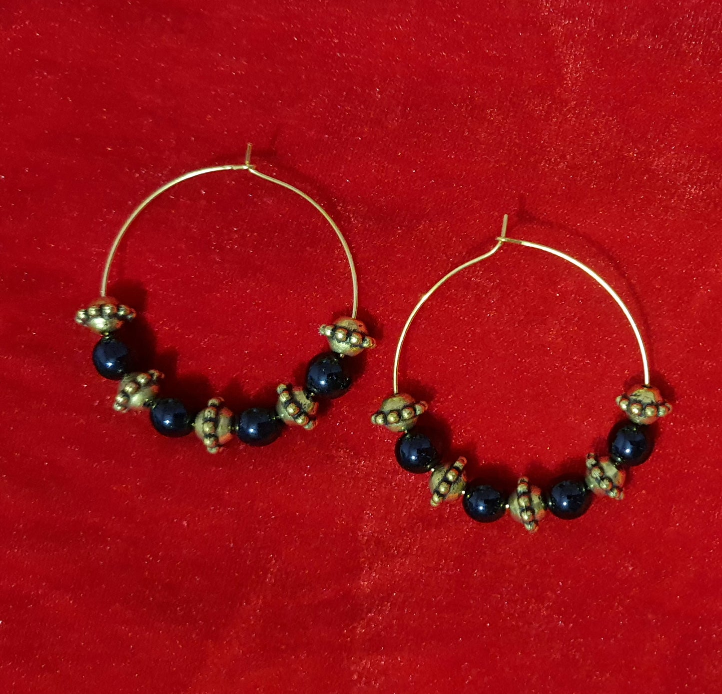 Black & Golden Bead Earring Hoop