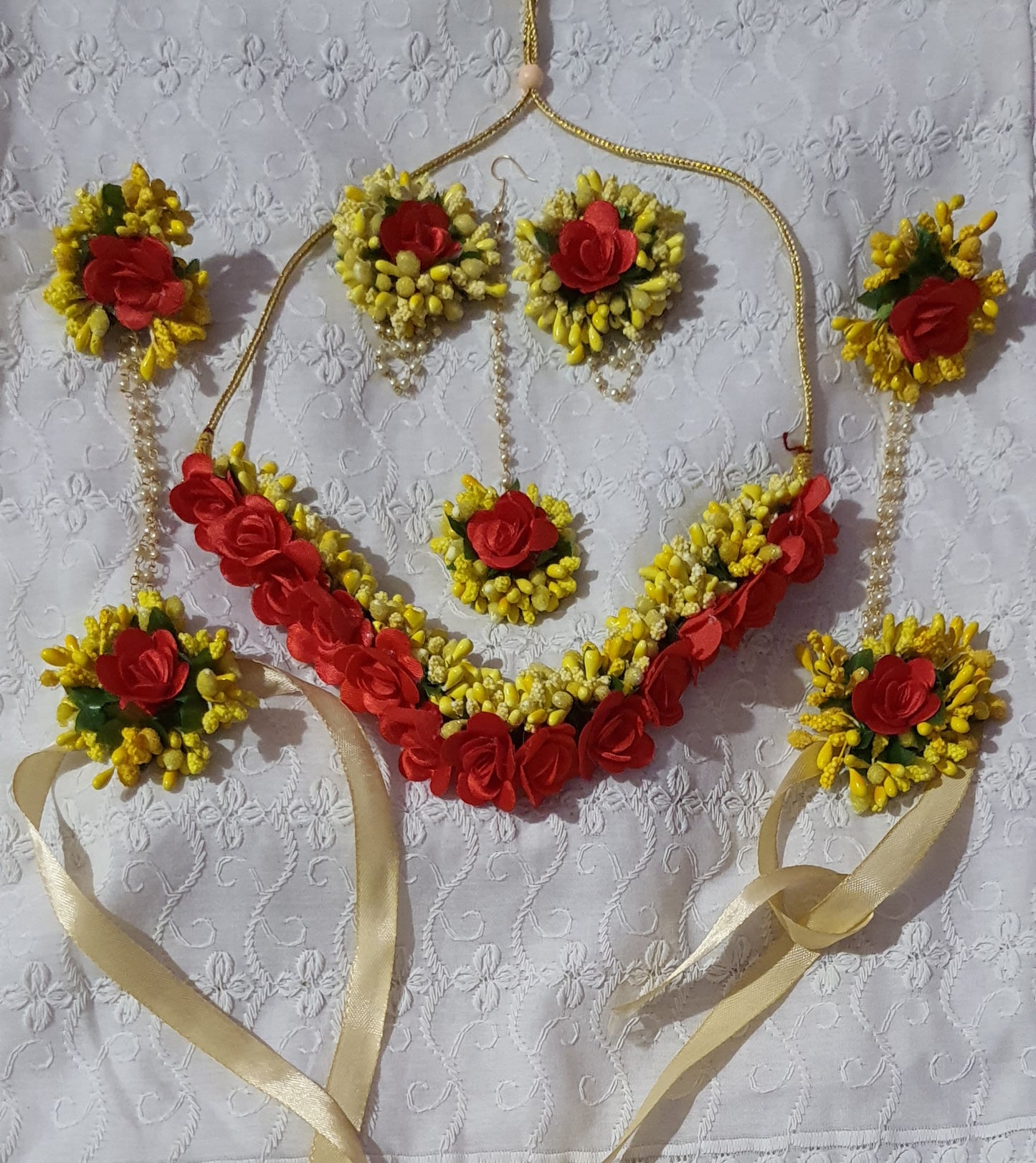 Yellow & Red Flower Jewellery Set