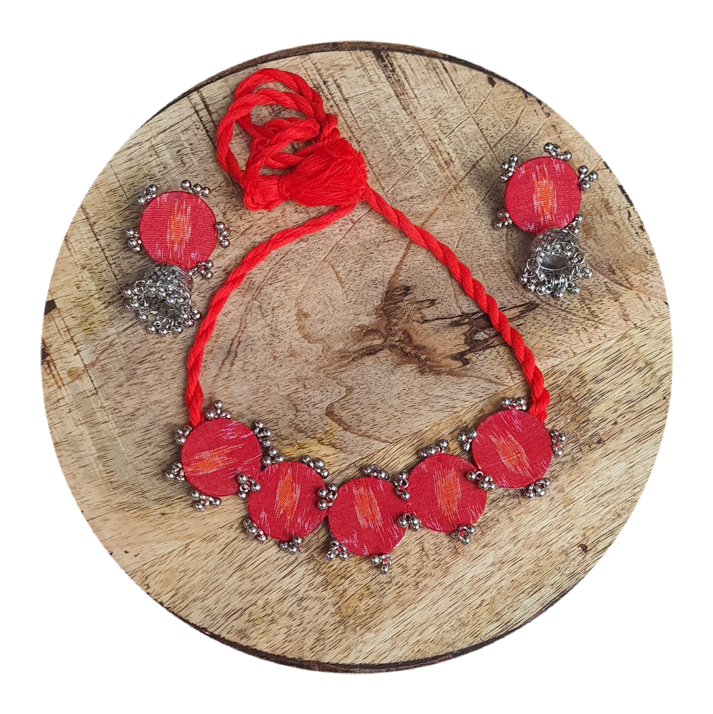 Red Sambalpuri Fabric Choker Set