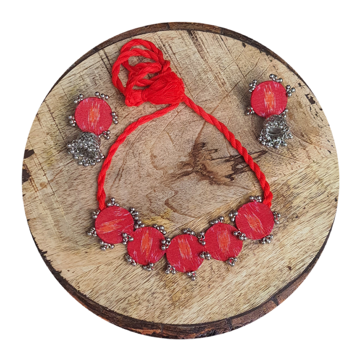 Red Sambalpuri Fabric Choker Set