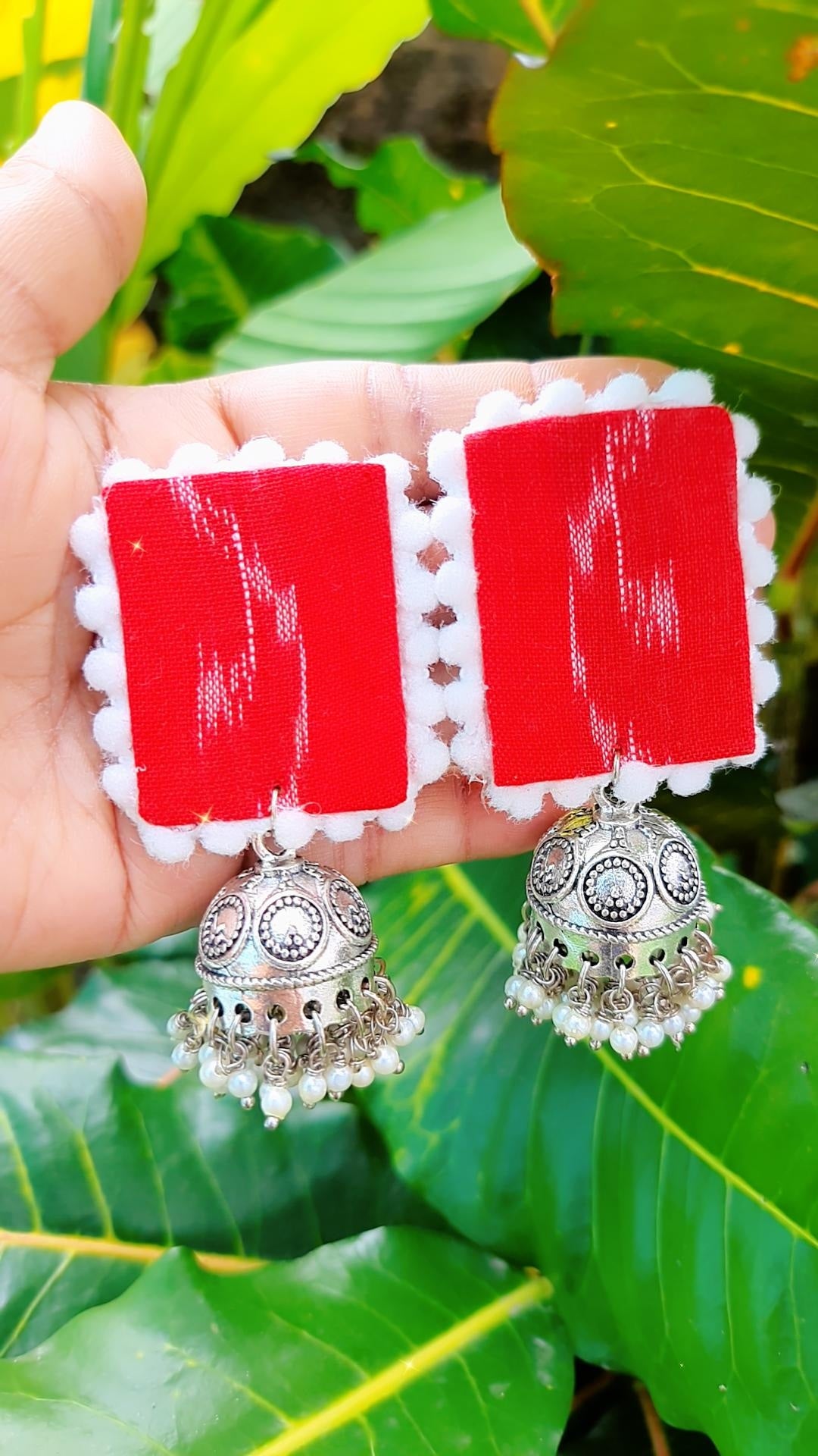 Red Sambalpuri Fabric Earrings