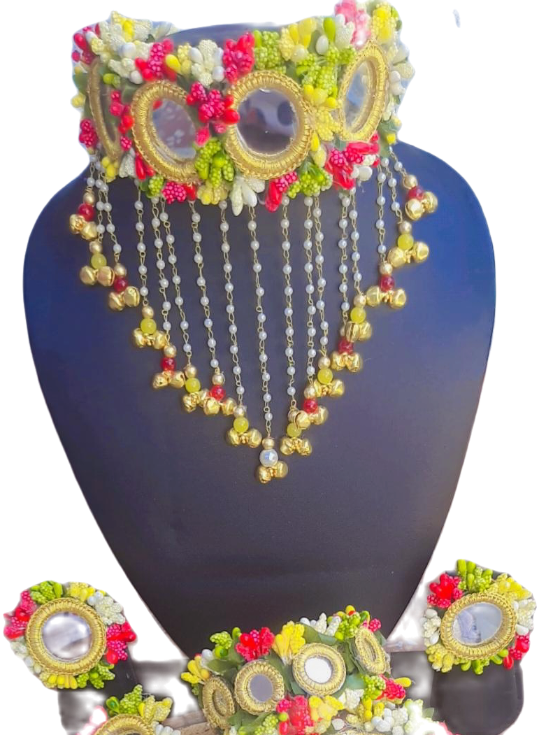 Mirror & Multi color Pollen Flower Jewellery Set