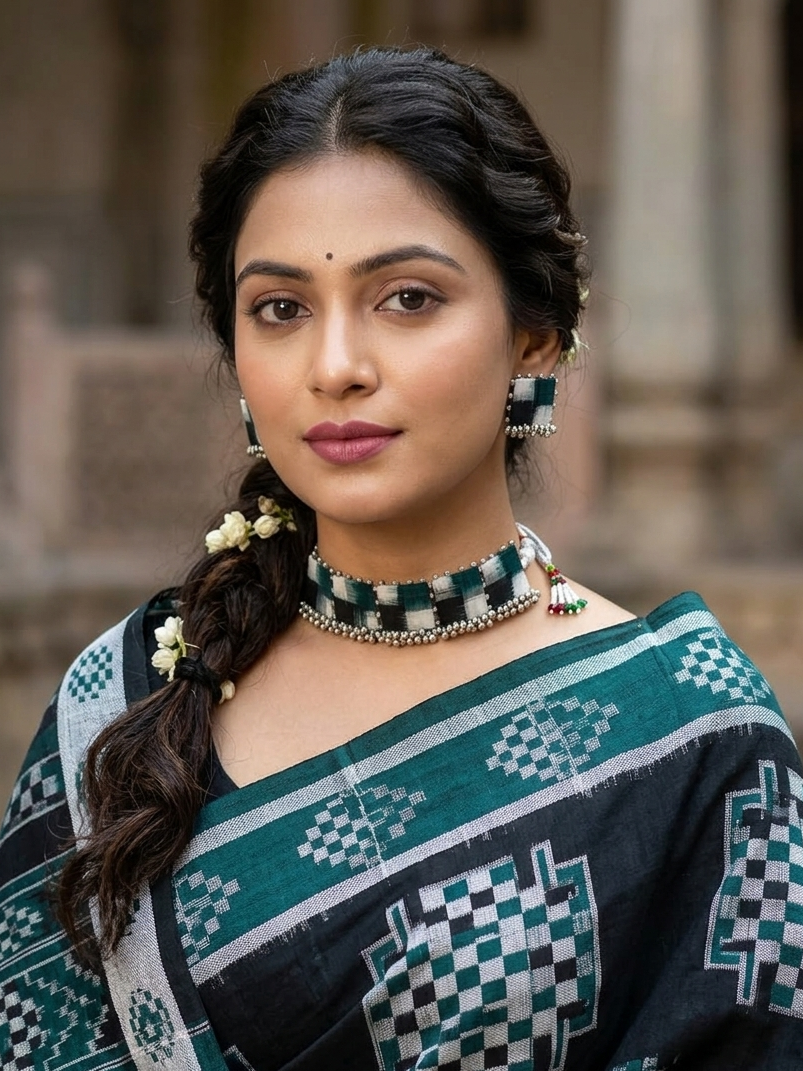 Black-Green-White Pasapali Fabric Choker Set