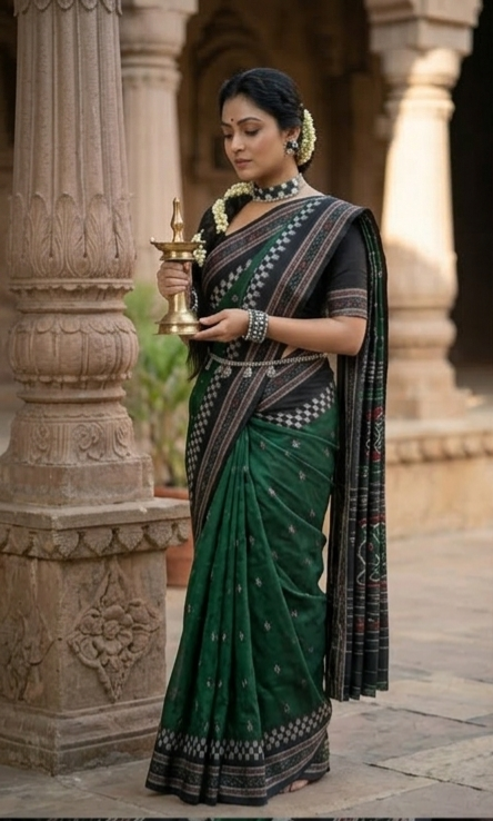 Black-Green-White Pasapali Fabric Choker Set