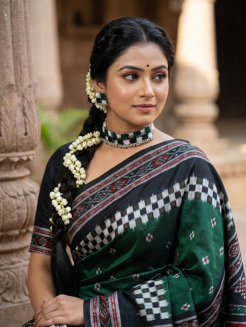 Black-Green-White Pasapali Fabric Choker Set